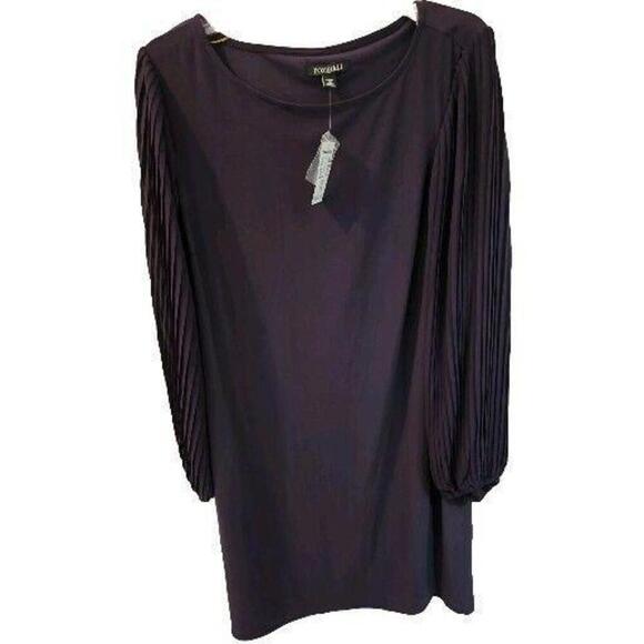 Roz & Ali STRETCHY  Sheath Dress PLUS 1X Purple Pleated Sheer Long‎ Sleeve Lp186 - Picture 1 of 6